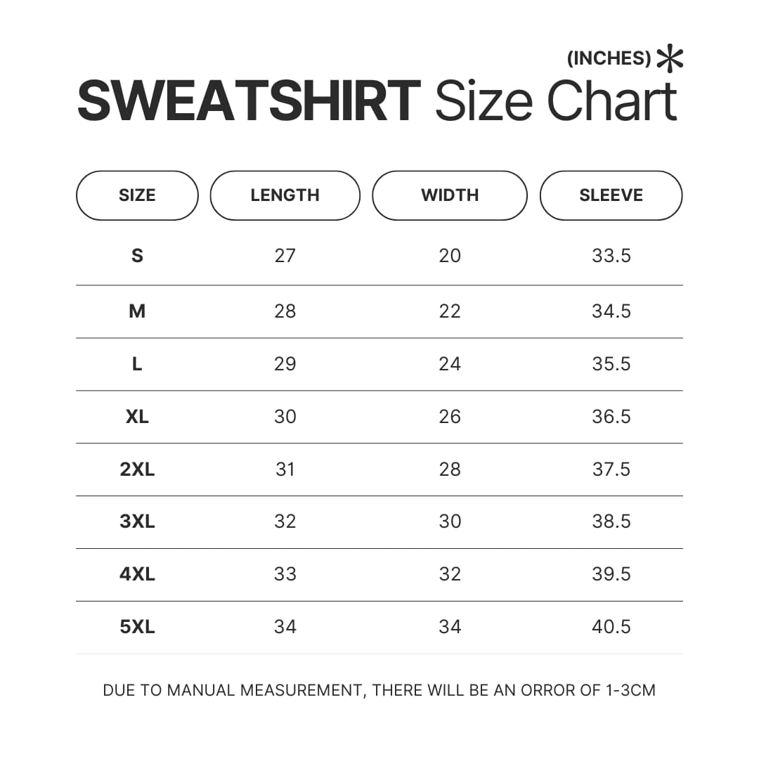 Sweatshirt Size Chart 1 - Bee And Puppy Cat Store