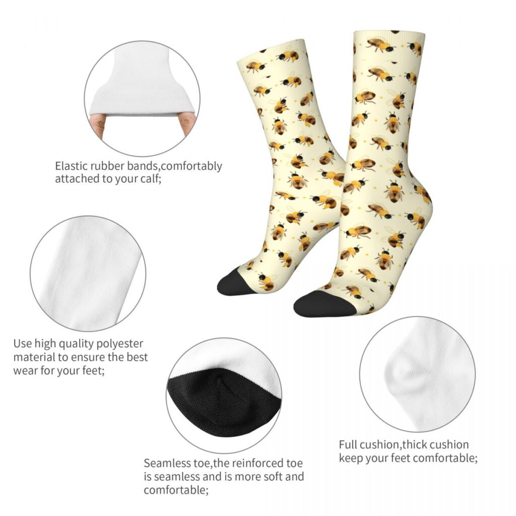 Autumn Winter Crazy Design Men s Women s Honey Bees Socks Breathable Football Socks 1 - Bee And Puppy Cat Store