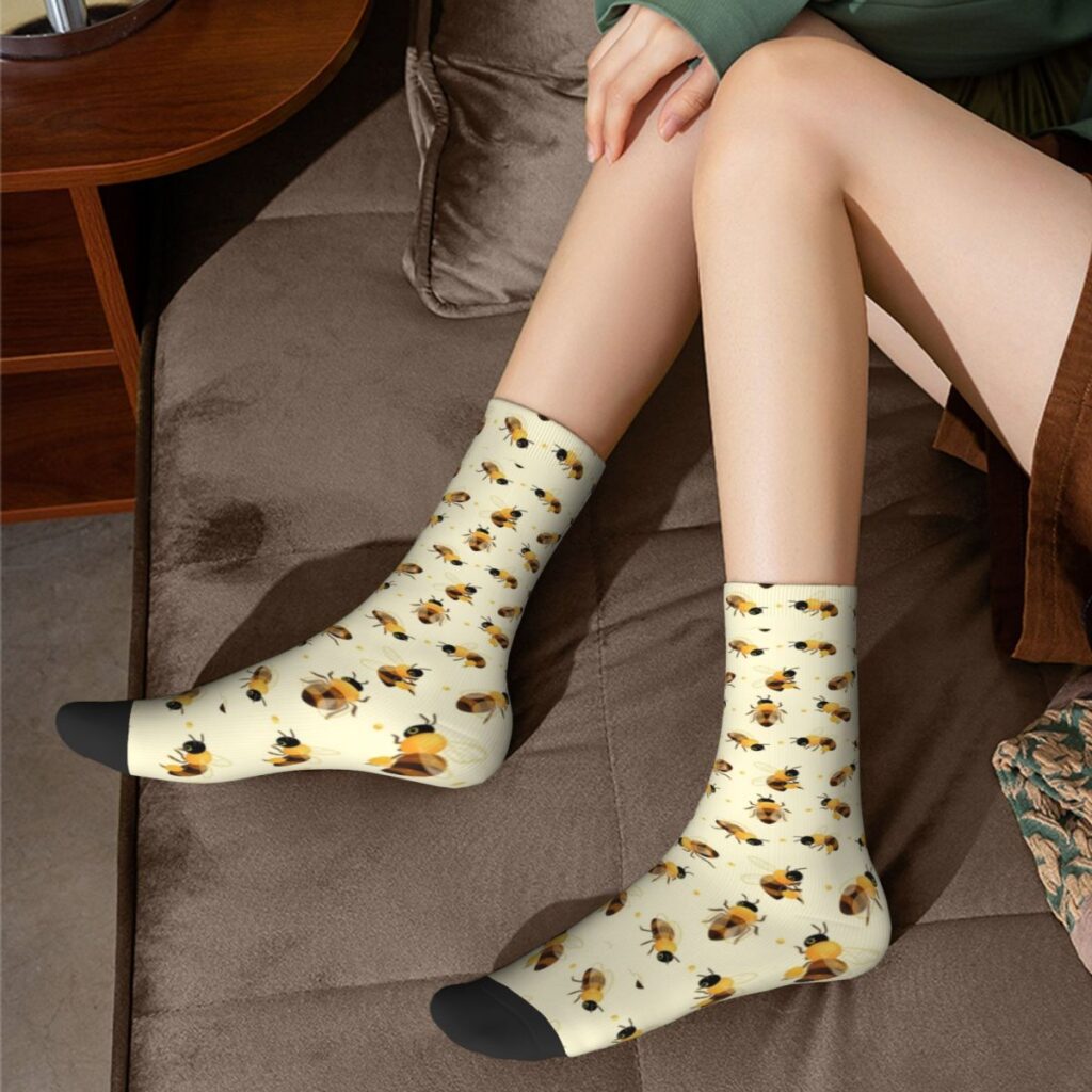 Autumn Winter Crazy Design Men s Women s Honey Bees Socks Breathable Football Socks 4 - Bee And Puppy Cat Store