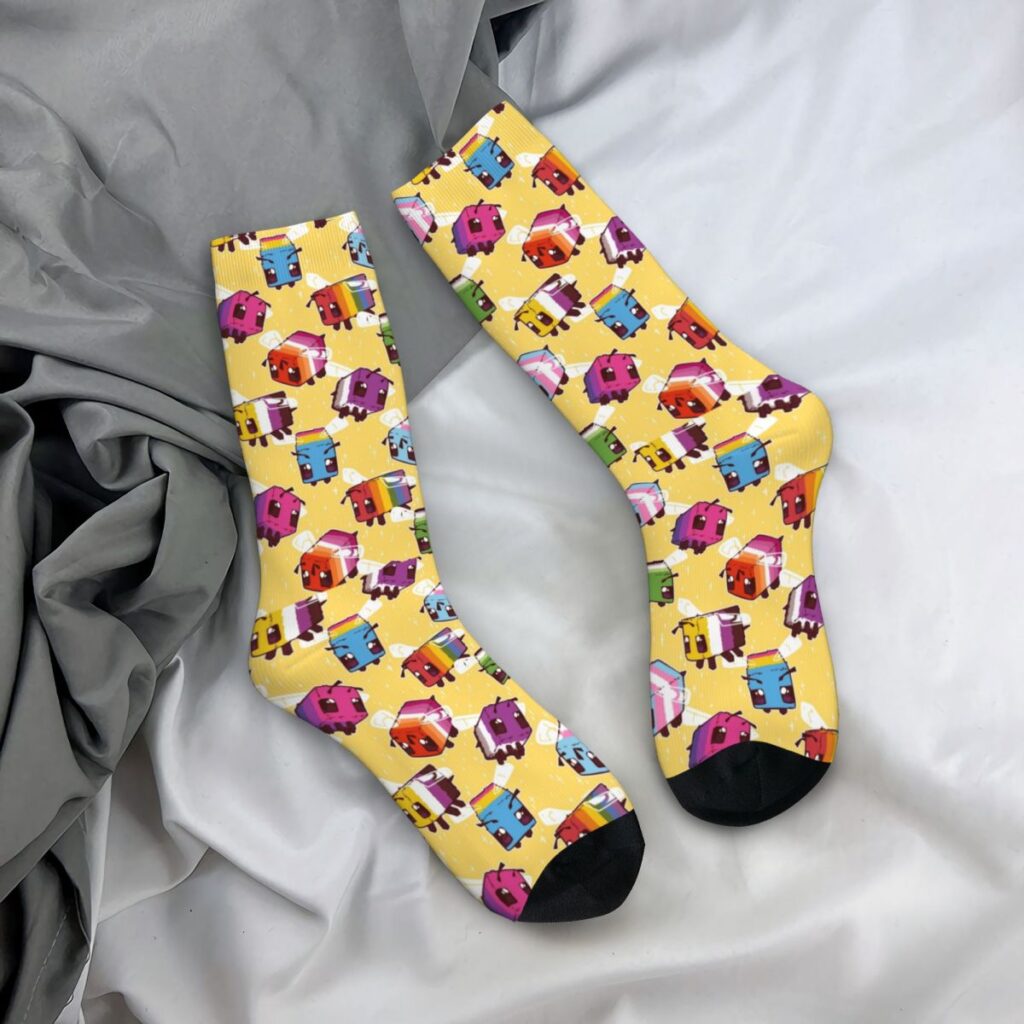 Cool LGBT Bees Basketball Socks Gay Pride Bisexual Lesbian Queer Asexual Polyester Middle Tube Socks for 2 - Bee And Puppy Cat Store