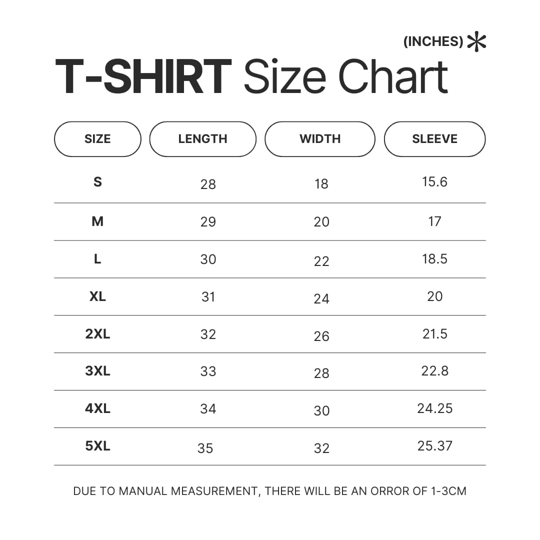 T shirt Size Chart 1 - Bee And Puppy Cat Store