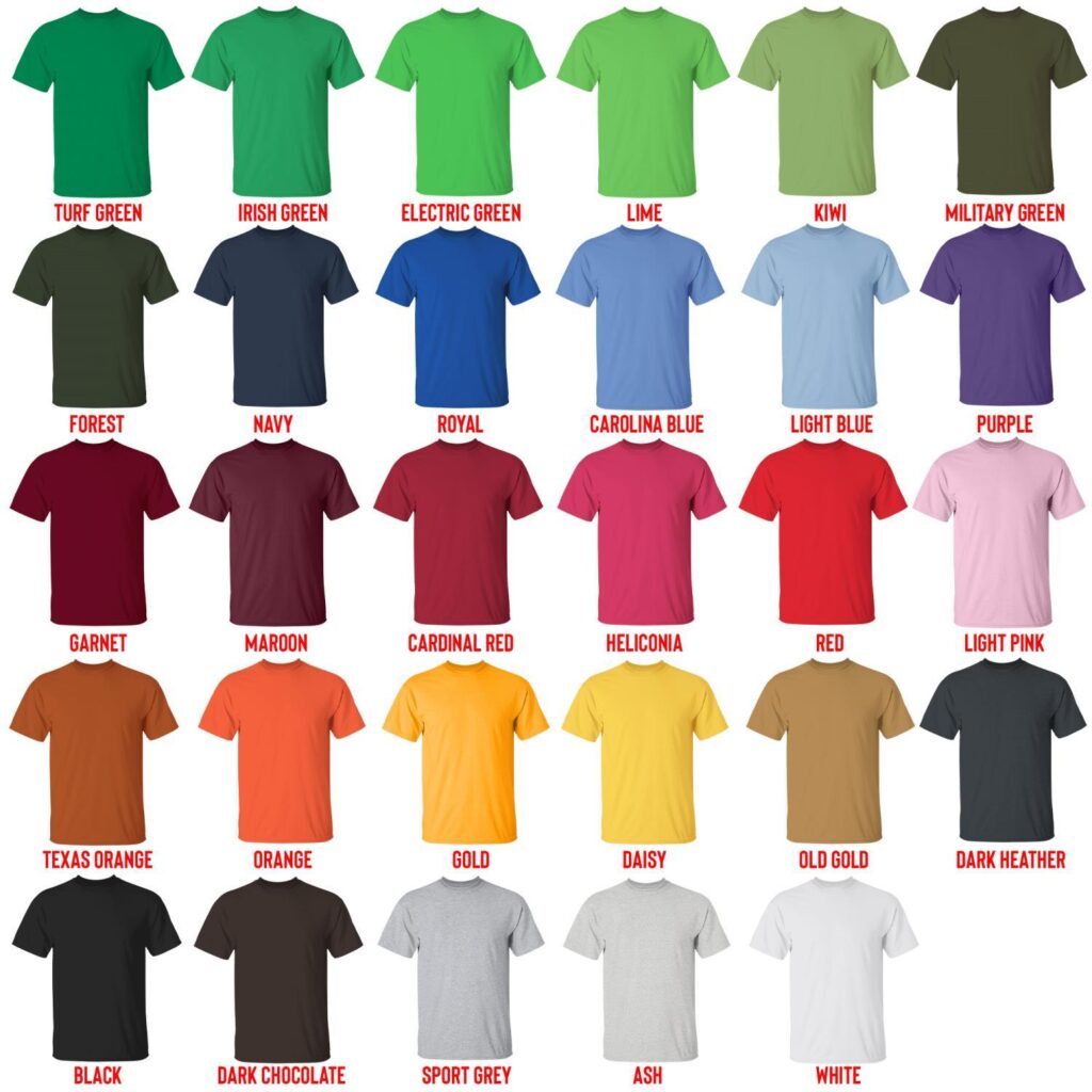 t shirt color chart 1 - Bee And Puppy Cat Store