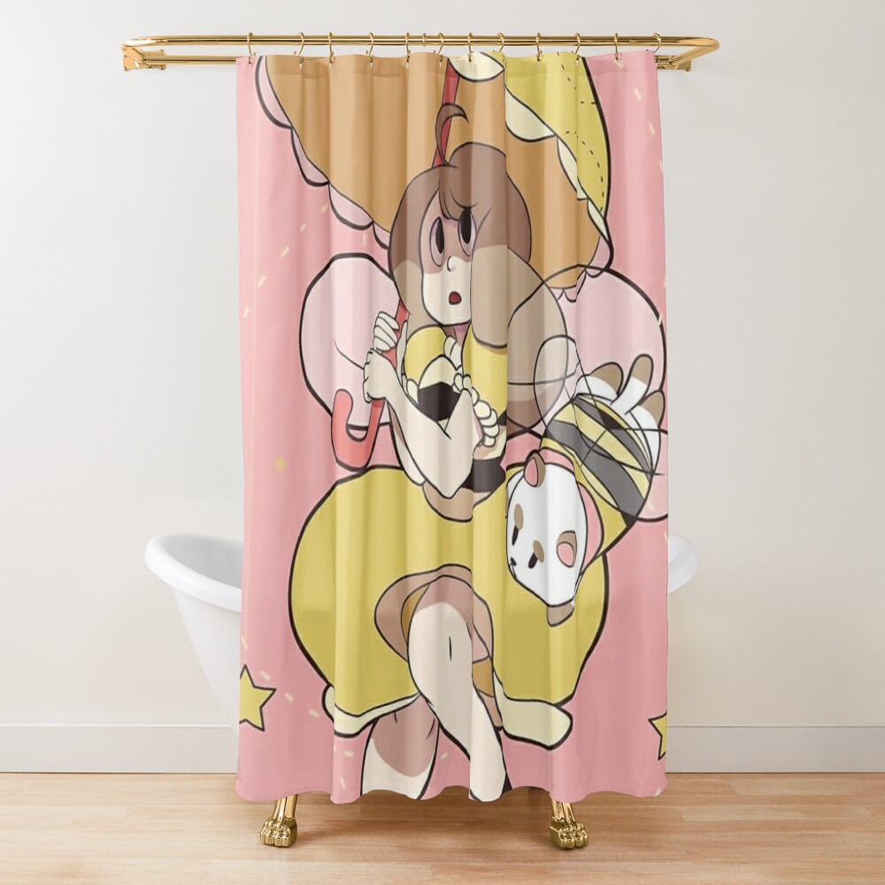 Bee and PuppyCat Yellow Umbrella Shower Curtain