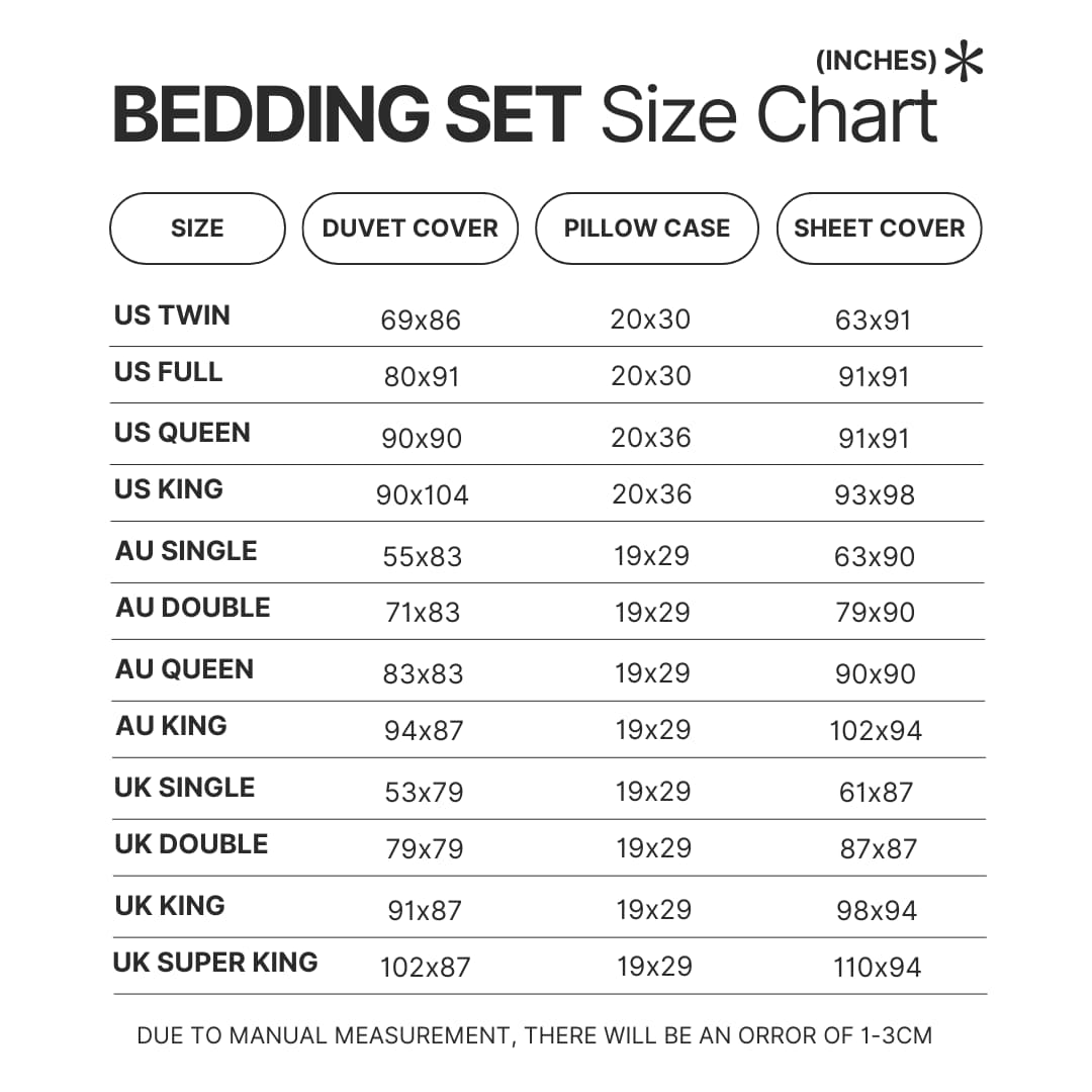 Bedding Set Size Chart - Bee And Puppy Cat Store